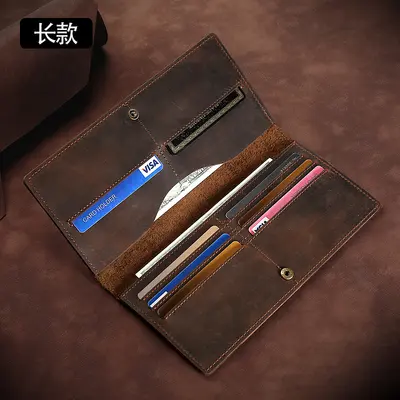 Kullanımı ve Bakımı Kolay Retro Çılgın At Deri Erkek Uzun Orta Kısa Model Cüzdan Yağlı Deri Çok Kartlık Hakiki Deri Dolar Para Klipsi