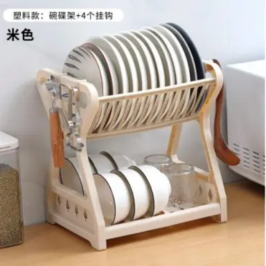 Double-layer kitchen storage rack with drain shelf for tableware - 7