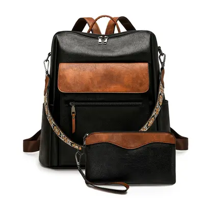Women's Backpack, Contrast Color, Large Capacity, Retro Style - 6