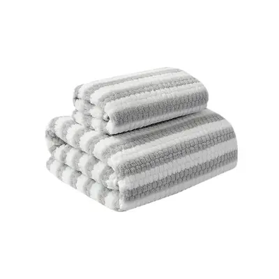 Coral velvet towel set, striped, thickened