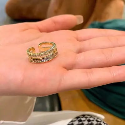 Light luxury copper-plated zircon ring, feminine and high-end, open adjustable super flash ring, simple popular ins style - 9