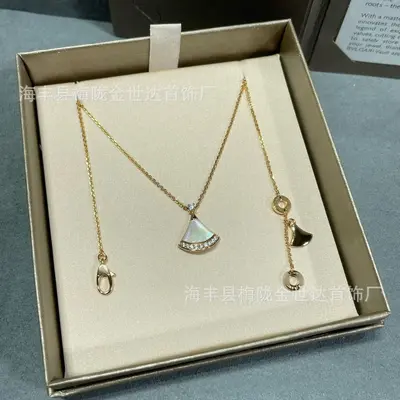 Fan kolye, sedef/akik, taşlı, 18K kaplama, lüks - 8