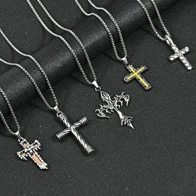 Men's Hip-Hop Alloy Cross Necklace, Sweater Chain
