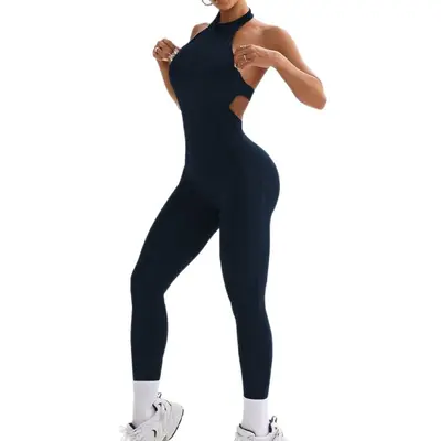 Sırt Dekolteli Dar Kesim Yoga Tulumu, Fitness, Şeftali Kalça Tasarımı - 5