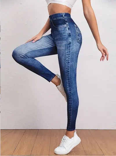 Damen-Yogahose mit hohem Bund, Po-Lifting, Jeans-Optik - 8