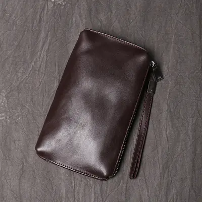 Men's Genuine Leather Clutch Bag, Women's Soft Leather Long Wallet, Cowhide - 8