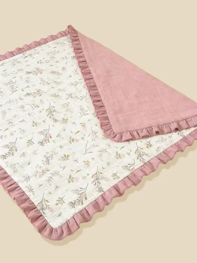 4-Layer 100% Cotton Ruffled Baby Swaddle Blanket
