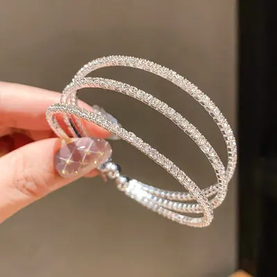 Üç katmanlı zirkonyalı açık bilezik, minimaliste tasarım - 8