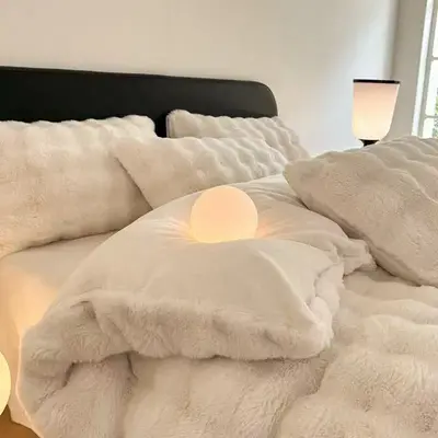 450g Rabbit Fur Plush Blanket, Thick Double-Layer, Winter - 7