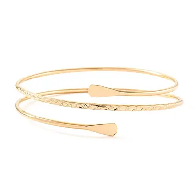 Geometric metal bracelet set, 6-piece leaf design - 4