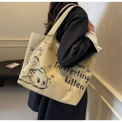 Großvolumige Canvas-Tasche für den täglichen Gebrauch 2025 grenzüberschreitendes Neuprodukt Schüler-Schulter-Tasche tägliche vielseitige Leinentasche - 7