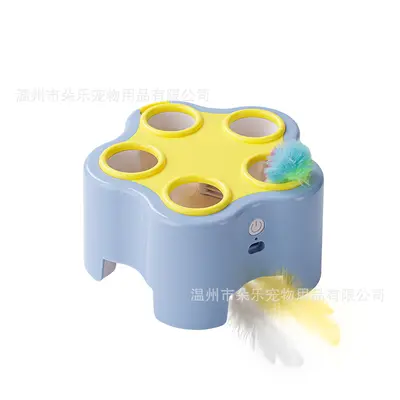 Five-Hole Electric Cat Whack-a-Mole Toy with Feather Teaser, Chew-Resistant for Kittens - 9