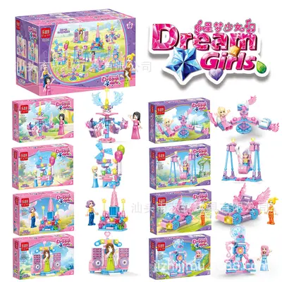 Girl Building Blocks Playground, Educational Assembly Toy