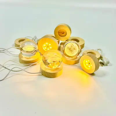 Echtholz-Leuchtesockel USB-Nachtlicht 6cm Kautschukholz ovaler Lampensockel RGB-Farbwechsel