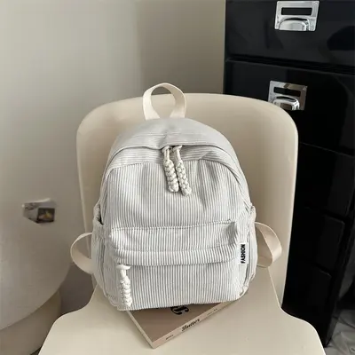 Women's Corduroy Striped Forest Style Backpack, 2025 - 7