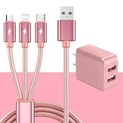 充电器头三合一快充数据线套装双口USB插头适用华为苹果安卓手机 - 9