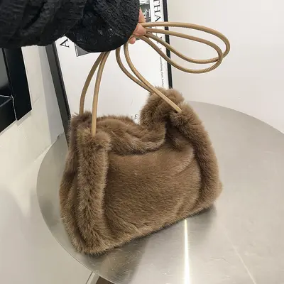 Women's Mink-Style Plush Tote Bag, Large Capacity - 10