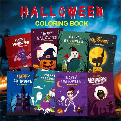 Children's Coloring Book Set, 8 Books, Halloween Theme - 1