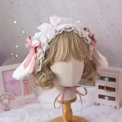 Han-Yang Eclectic Headwear Lo-Niang Bow Lop-Eared Rabbit Lolita Headband Hair Accessory Lolita Cute KC Rabbit Ears