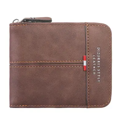 Men's Short Horizontal Tri-Fold Wallet with Zip Coin Pocket, Retro - 5