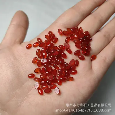 [Rote Achat Ringfassung] Halbkugelförmige rote Perlenform Ringfassung, ovaler Chalcedon loser Edelstein für DIY-Schmuckherstellung. - 8