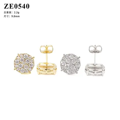9.8mm Ice Crystal Stud Earrings, S925 Sterling Silver with Moissanite, Unisex Hip-Hop Jewe