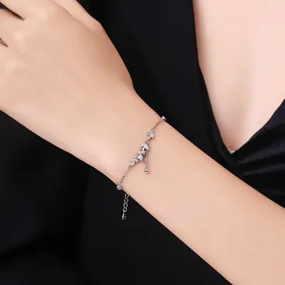 S999 Silber-Weizenähren-Quastenkette, Damen