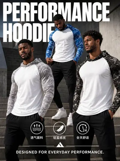Men's Sports Hoodie, Quick-Dry Fabric, Custom Printed Logo