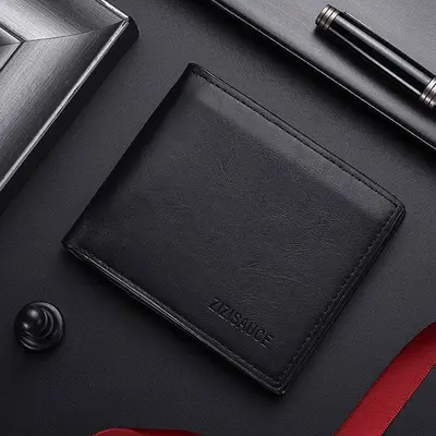Genuine Soft Leather Men's Short Wallet with Coin Pocket - 7