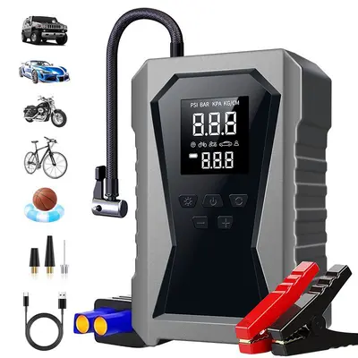 Araç acil çalıştırma güç kaynağı ve hava pompası hepsi bir arada cihaz 12V taşınabilir kablosuz araç elektrikli hava pompası