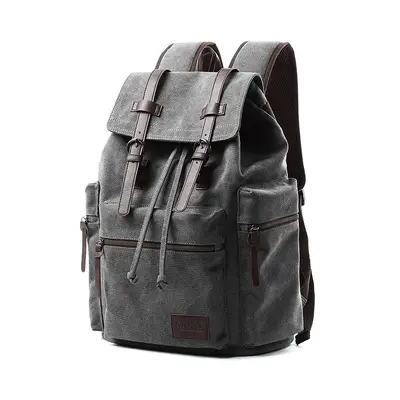 Men's Canvas Backpack, Simple Large Capacity, Laptop Compartment Travel Bag - 7
