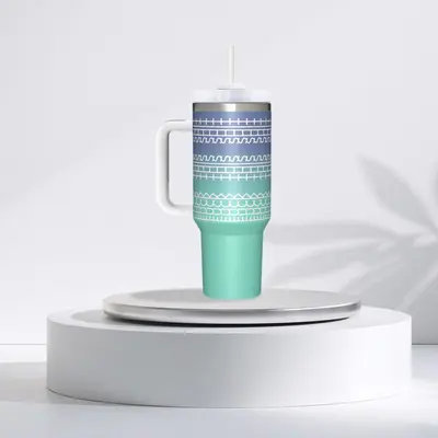 40 oz Stainless Steel Ice Dragon Tumbler with Hidden Text, Handle and Straw - 12