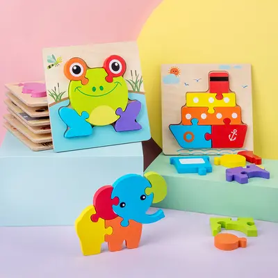 Ahşap 3D Yapboz Blok Seti, 2-5 Yaş Bebek ve Küçük Çocuk Eğitici Oyuncak - 2