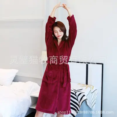 Thickened flannel nightgown, plus size autumn and winter pajamas, coral velvet bathrobe, couples sleepwear for men and women, plus velvet - 13