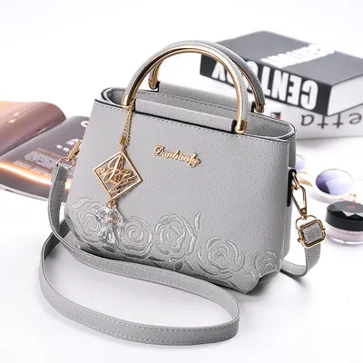 New Fashion Solid Color Embroidered Women's Bag 2026 Fresh Sweet Ladies' Handbag Hot-Selling Small Tote Bag, One-Piece Dropshipping
