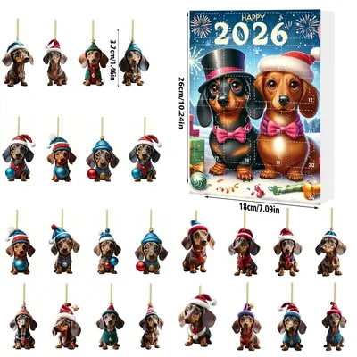 2026 Christmas Advent Calendar Blind Box with Acrylic Dachshund Pendant - 5