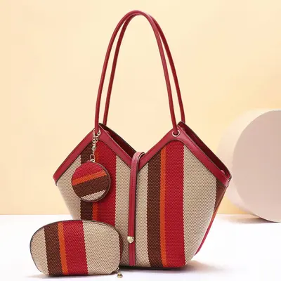 Large Capacity Women's Shoulder Bag, Color-Block Handbag - 4