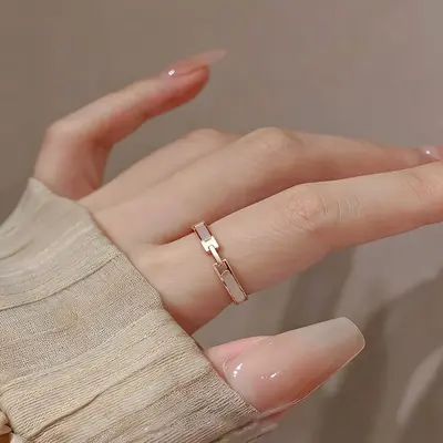 H şeklinde titanyum çelik yüzük kadınlar için, rose gold - 3