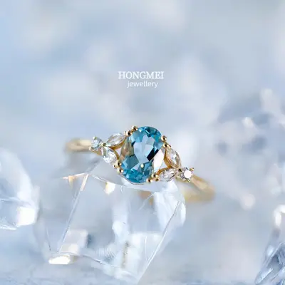 S925 silver 18K gold aquamarine zirconia ring women - 1