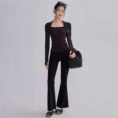Damen Langarm-Yoga-Oberteil mit Brustpolster, Herbst und Winter - 8