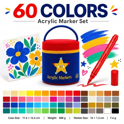 Acrylic marker pen set with soft tips, children's drawing, storage bucket - 10