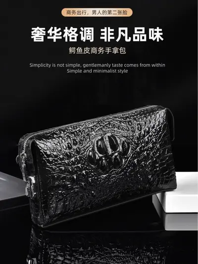 Men's Crocodile Pattern Clutch, Combination Lock - 1