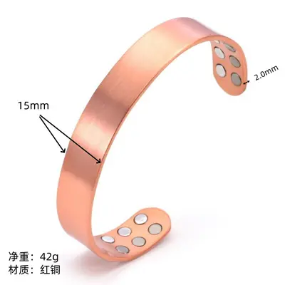 Rotkupfer-Magnet-Armreif und Ring-Set, offenes Design