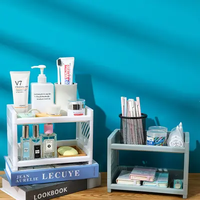 Plastic double-layer bathroom and kitchen storage shelf