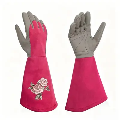Long-Sleeve Cowhide Rose Pruning Gloves, Thorn-Proof - 9