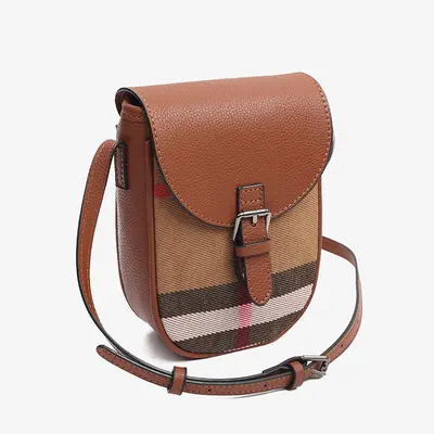 Plaid Genuine Leather Vertical Women's Crossbody Bag with Flap