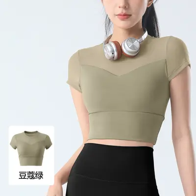Sexy Mesh Yoga Top with Built-in Chest Pads, Quick-Dry - 7