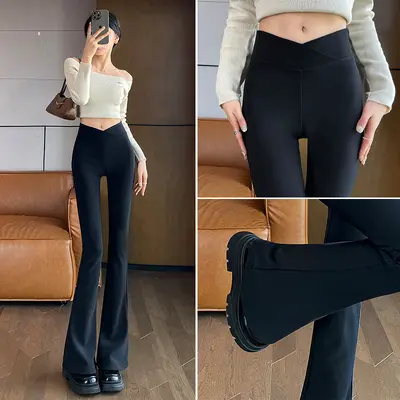 Black Micro Flare Pants, High Waist Stretch, Petite Women's