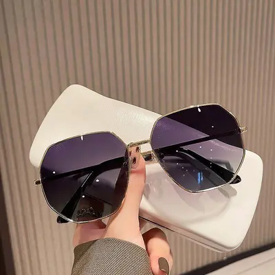 Polygon Metal Frame Korean Style Sunglasses, Blue, Men and Women - 7