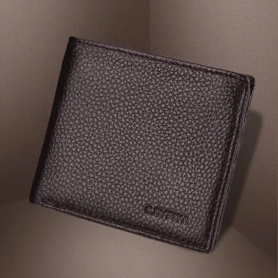 Men's Short Genuine Leather Wallet with Zipper, Large Capacity Cowhide